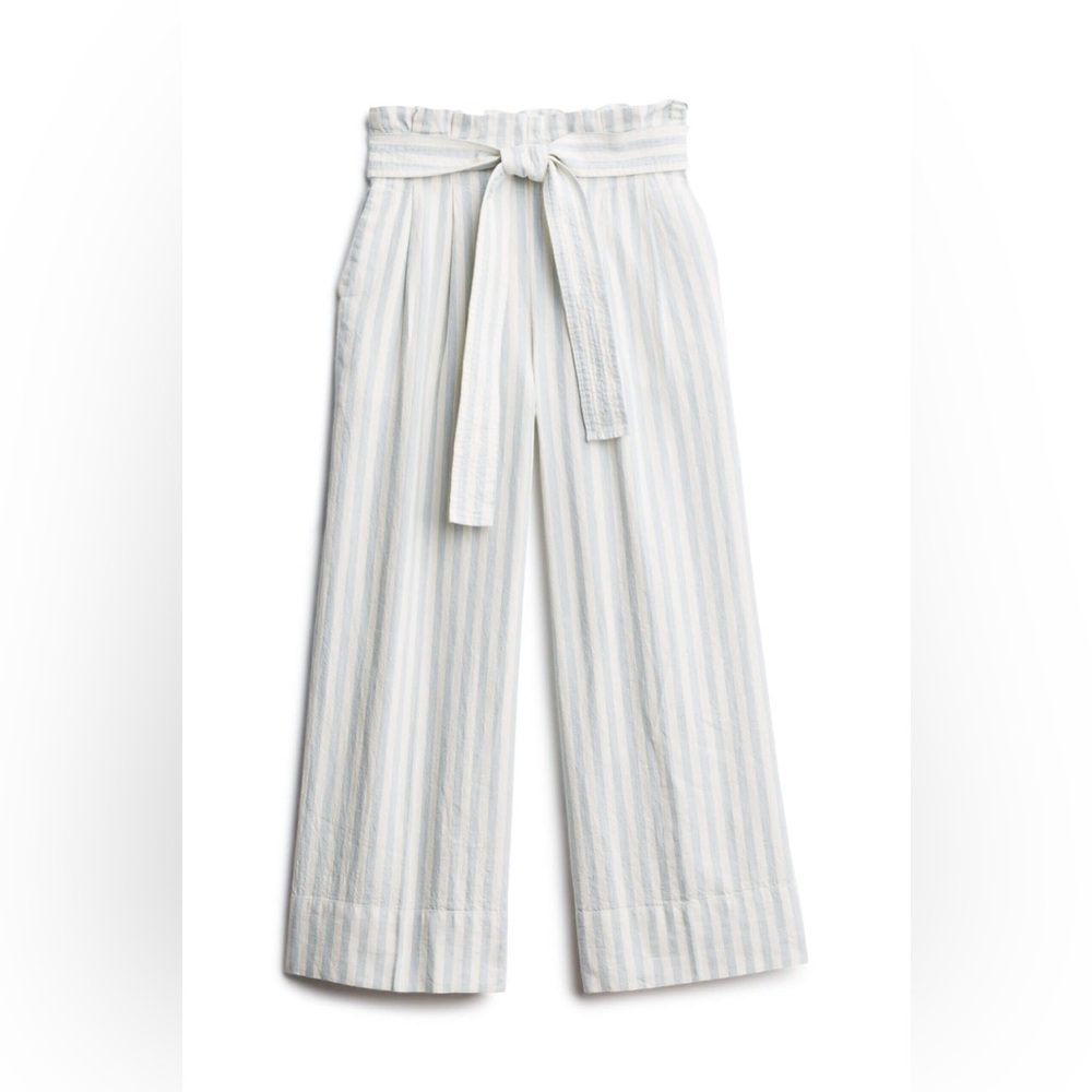 Madewell Tie Waist Huston Pull On Crop Striped Linen Wide Leg Paperbag Pants
